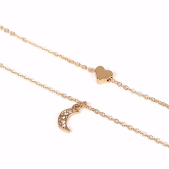 Gold Color Heart and Moon Multi-layer Necklace - Picture 5 of 7